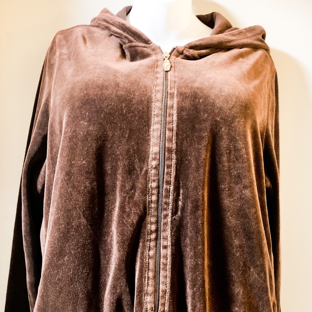 NWOT chocolate brown velour track jacket Avenue 20 - Picture 2 of 5